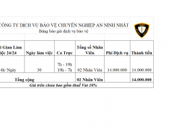 Bảng báo giá dịch vụ bảo vệ