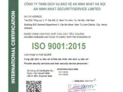 Công ty TNHH Dịch vụ bảo vệ An Ninh Nhất Tự Hào Là Đơn Vị Cung Dịch Vụ Bảo Vệ Và Đào Tạo Nhân Viên Dịch Vụ Bảo Vệ Đạt Chuẩn ISO 9001:2015.